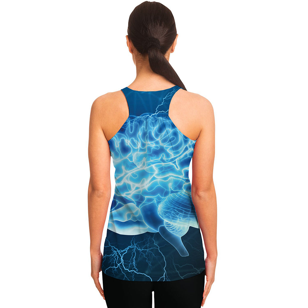 Blue Electrical Brain Activity Print Women's Racerback Tank Top