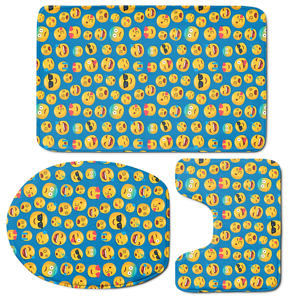 Blue Emoji Pattern Print 3 Piece Bath Mat Set
