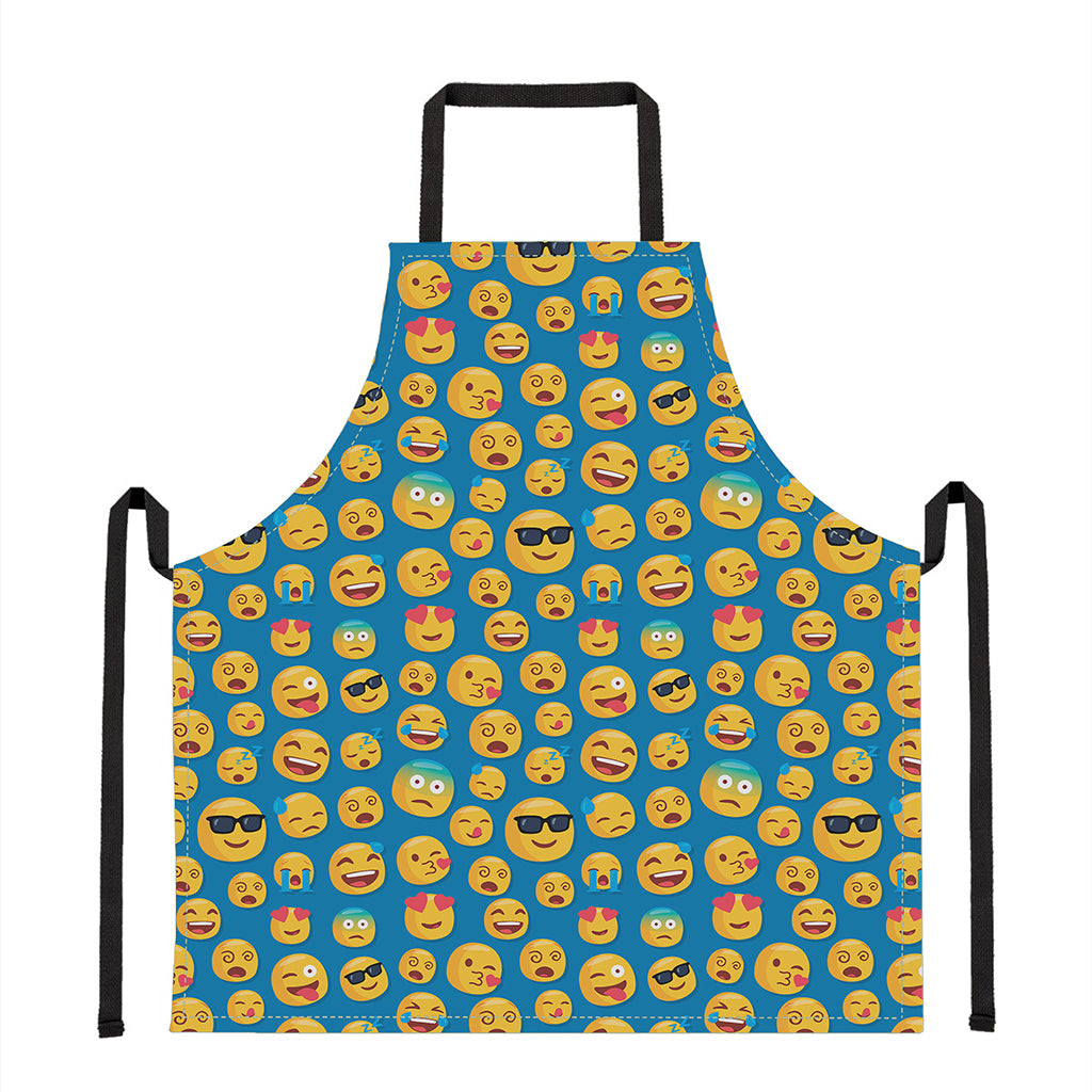 Blue Emoji Pattern Print Apron