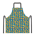 Blue Emoji Pattern Print Apron