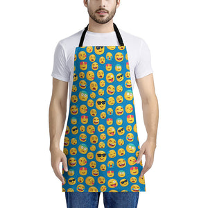 Blue Emoji Pattern Print Apron