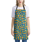 Blue Emoji Pattern Print Apron