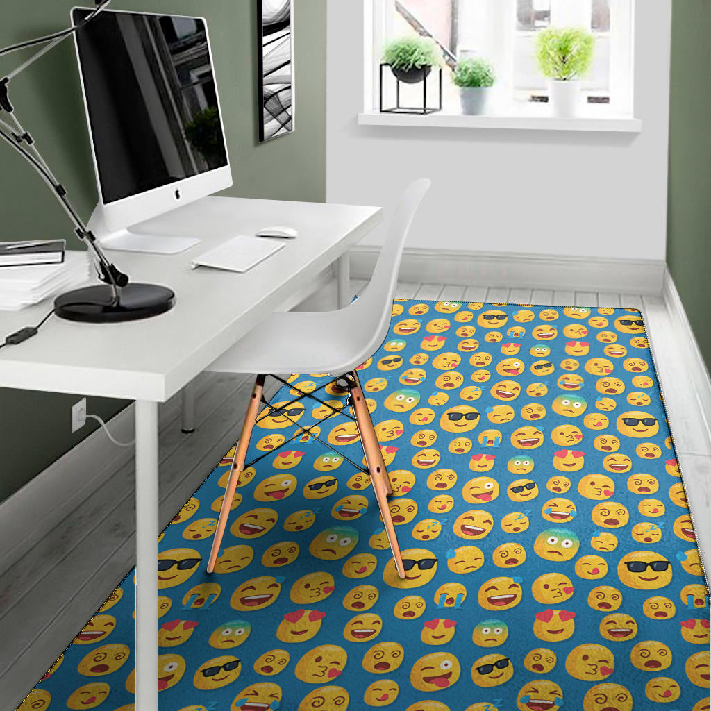 Blue Emoji Pattern Print Area Rug