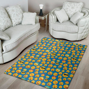 Blue Emoji Pattern Print Area Rug