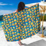 Blue Emoji Pattern Print Beach Sarong Wrap