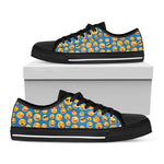 Blue Emoji Pattern Print Black Low Top Shoes