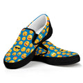 Blue Emoji Pattern Print Black Slip On Sneakers