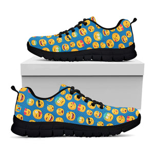 Blue Emoji Pattern Print Black Sneakers