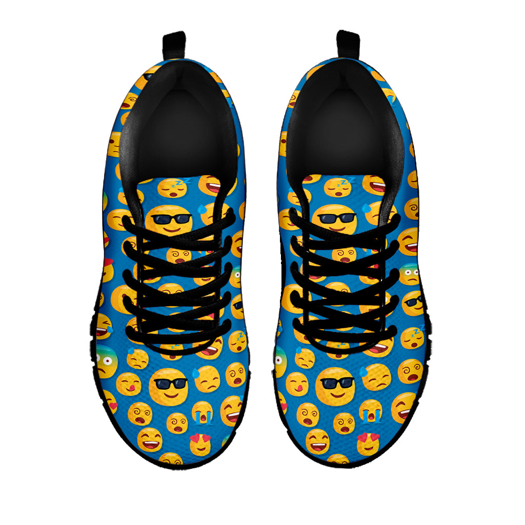 Blue Emoji Pattern Print Black Sneakers