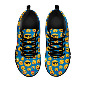 Blue Emoji Pattern Print Black Sneakers