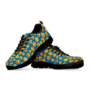 Blue Emoji Pattern Print Black Sneakers