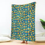 Blue Emoji Pattern Print Blanket