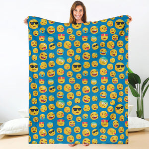 Blue Emoji Pattern Print Blanket