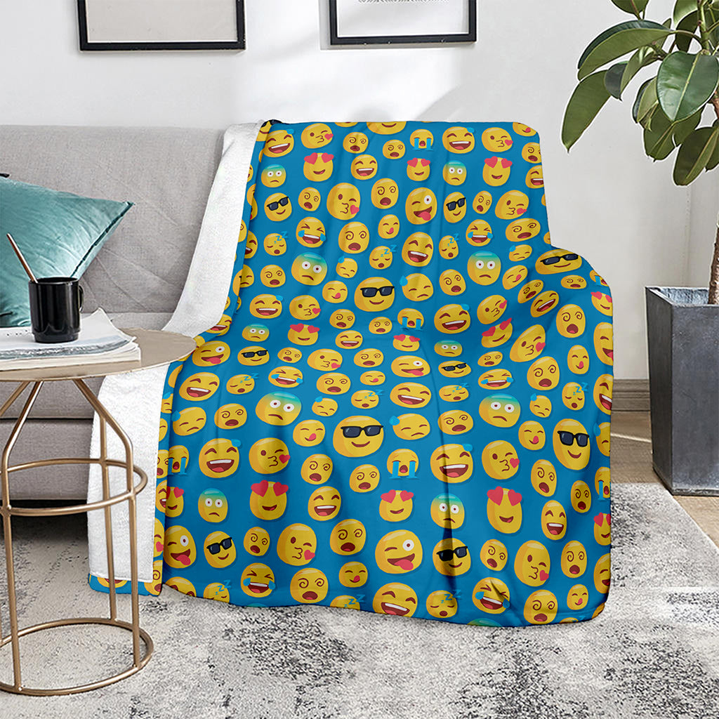 Blue Emoji Pattern Print Blanket