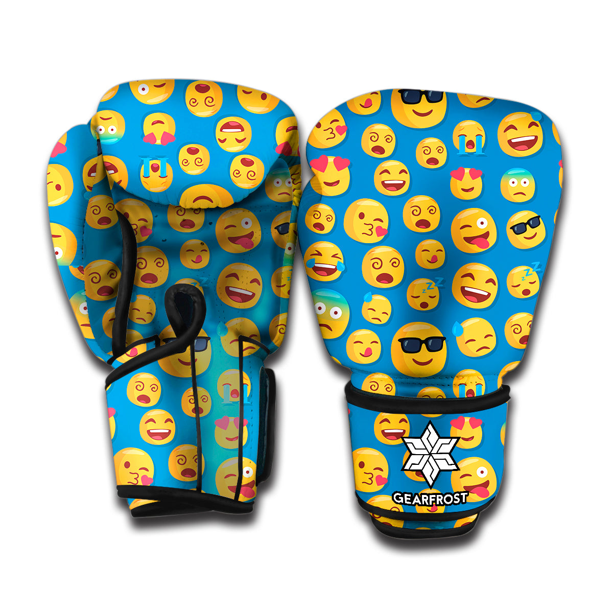 Blue Emoji Pattern Print Boxing Gloves