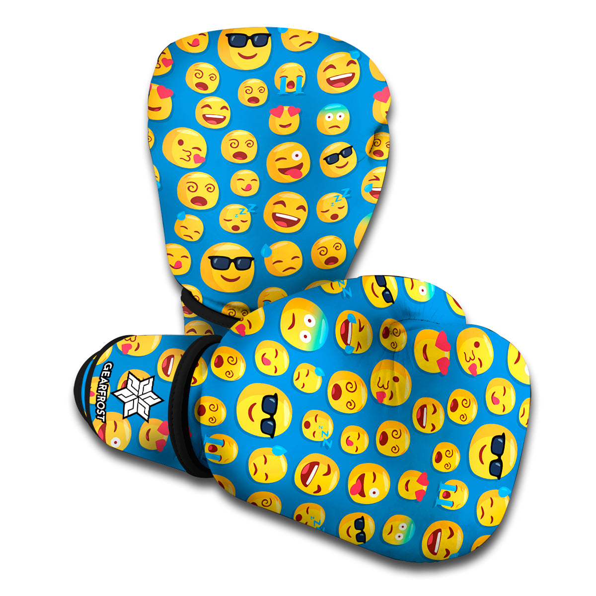 Blue Emoji Pattern Print Boxing Gloves