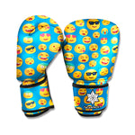 Blue Emoji Pattern Print Boxing Gloves