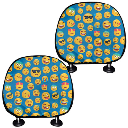 Blue Emoji Pattern Print Car Headrest Covers