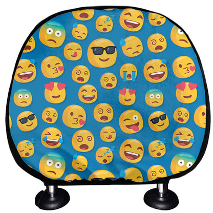 Blue Emoji Pattern Print Car Headrest Covers