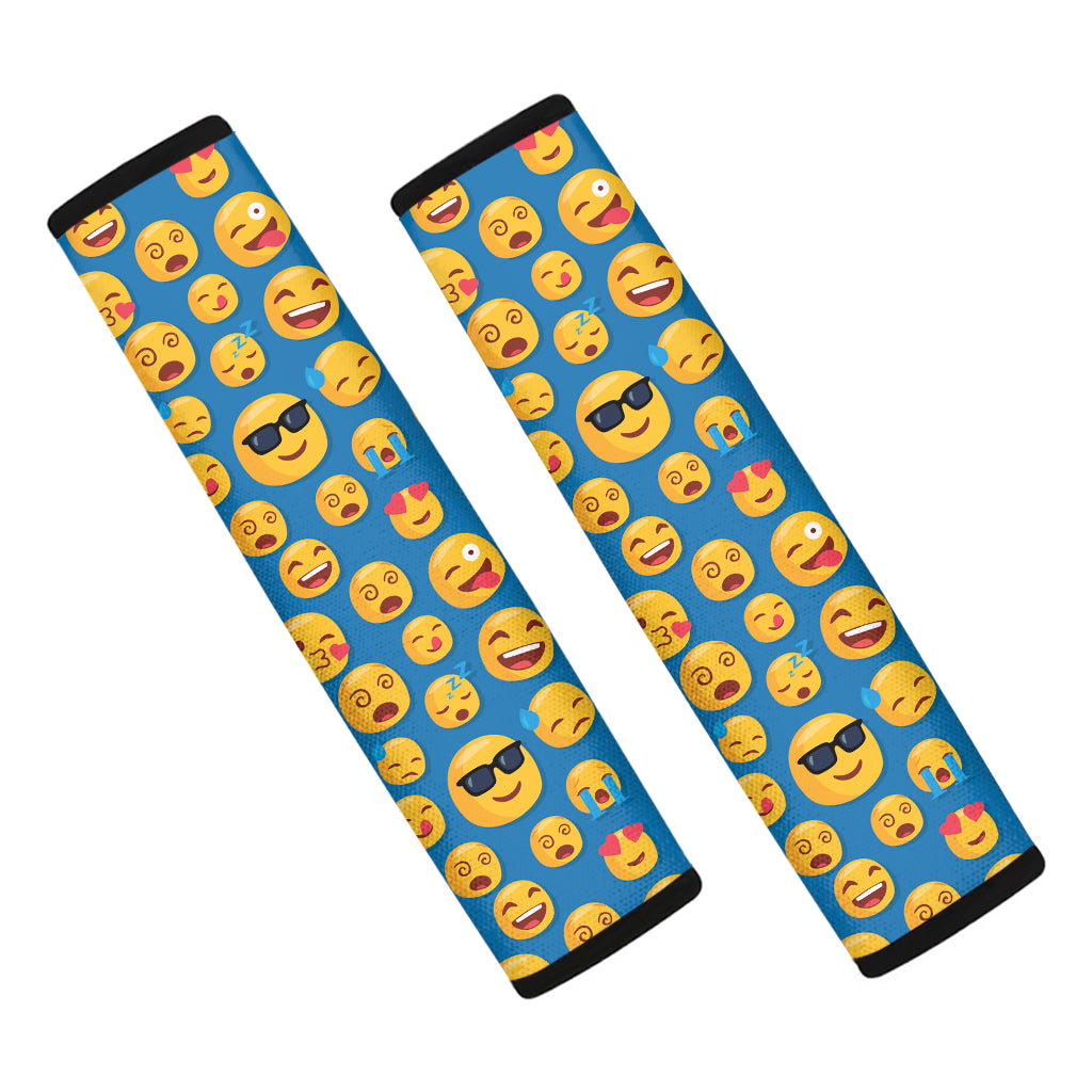 Blue Emoji Pattern Print Car Seat Belt Covers