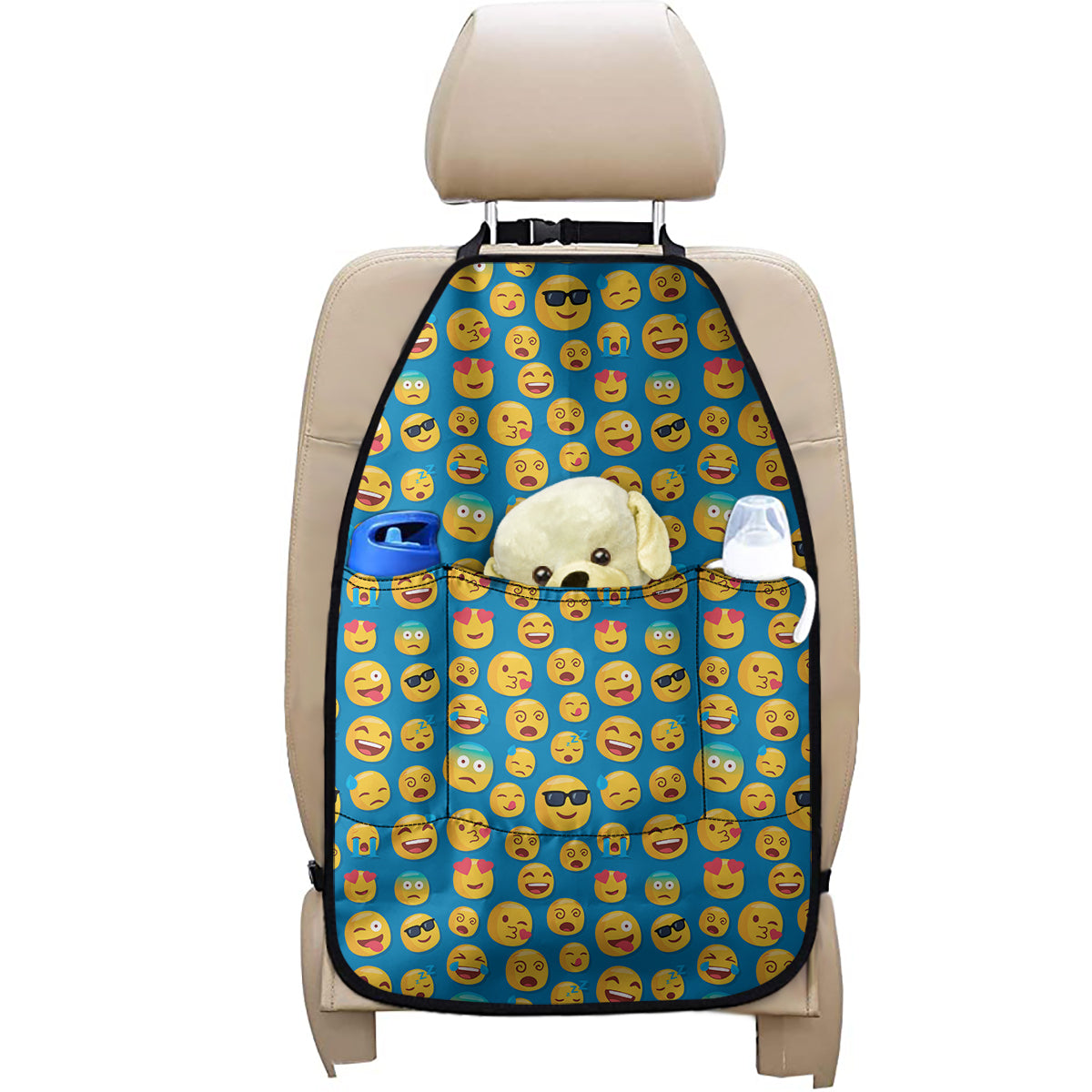 Blue Emoji Pattern Print Car Seat Organizers