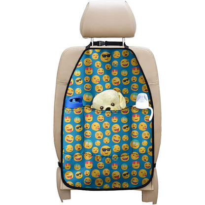 Blue Emoji Pattern Print Car Seat Organizers