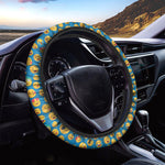 Blue Emoji Pattern Print Car Steering Wheel Cover