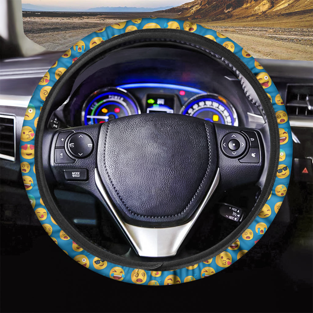 Blue Emoji Pattern Print Car Steering Wheel Cover