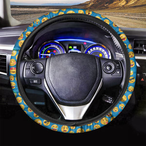 Blue Emoji Pattern Print Car Steering Wheel Cover