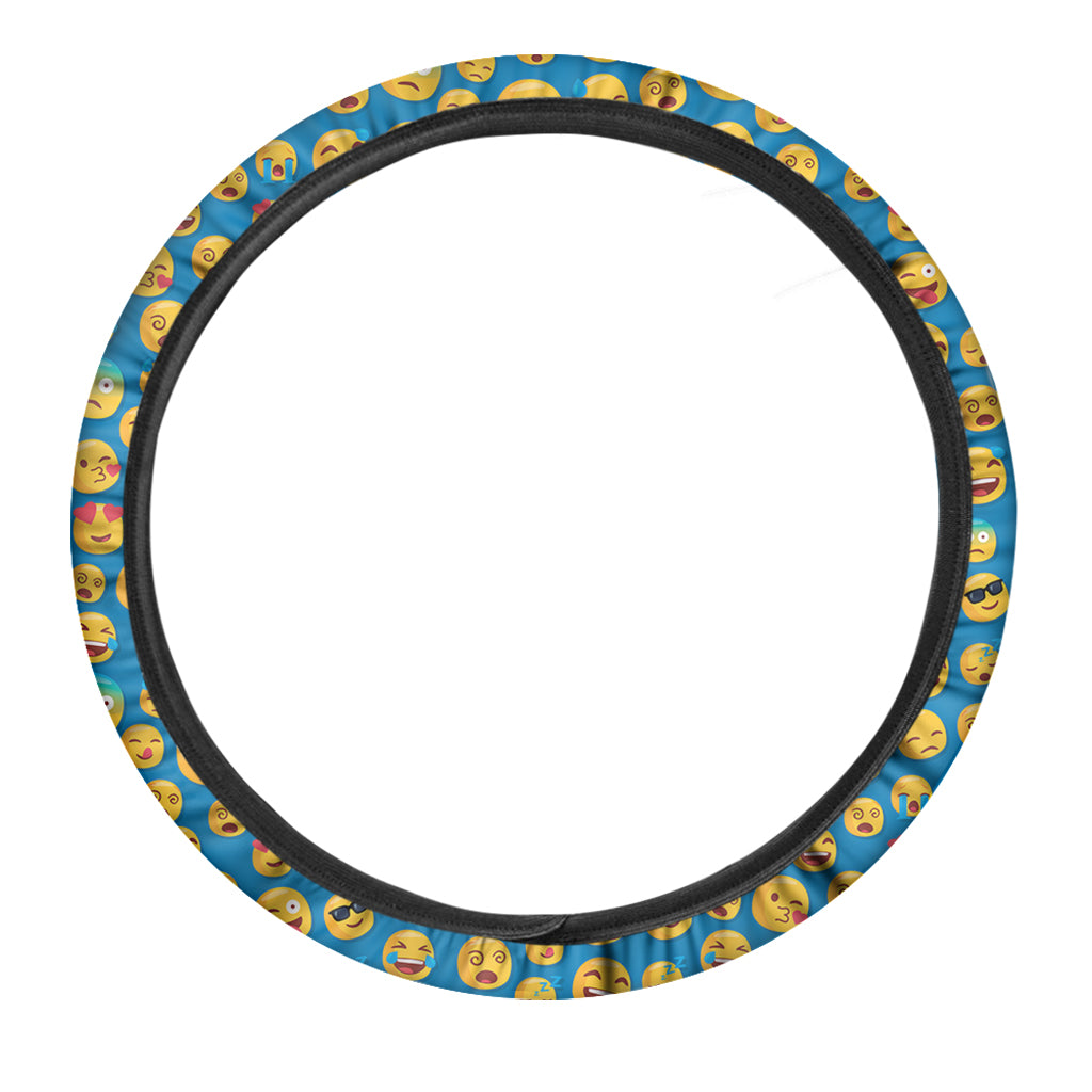 Blue Emoji Pattern Print Car Steering Wheel Cover