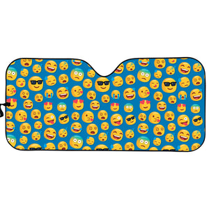 Blue Emoji Pattern Print Car Sun Shade