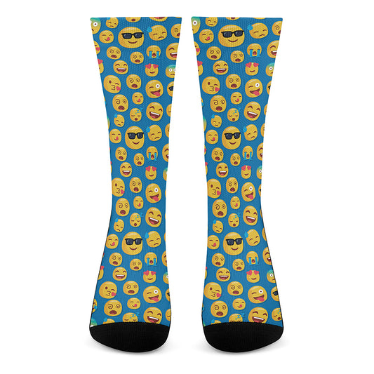 Blue Emoji Pattern Print Crew Socks