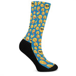 Blue Emoji Pattern Print Crew Socks