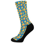 Blue Emoji Pattern Print Crew Socks