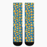 Blue Emoji Pattern Print Crew Socks