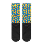 Blue Emoji Pattern Print Crew Socks