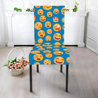 Blue Emoji Pattern Print Dining Chair Slipcover