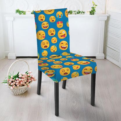 Blue Emoji Pattern Print Dining Chair Slipcover