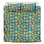 Blue Emoji Pattern Print Duvet Cover Bedding Set