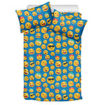Blue Emoji Pattern Print Duvet Cover Bedding Set