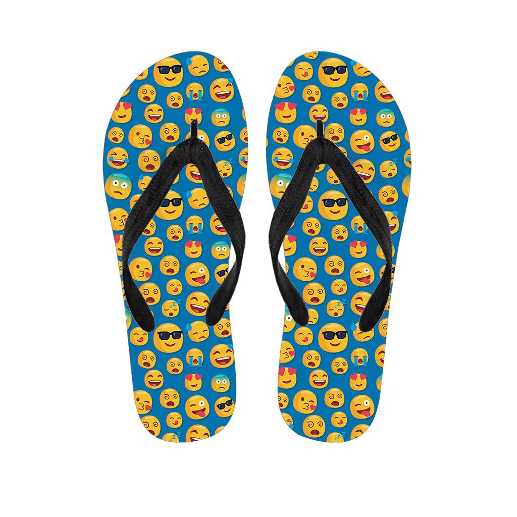 Blue Emoji Pattern Print Flip Flops