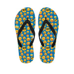 Blue Emoji Pattern Print Flip Flops