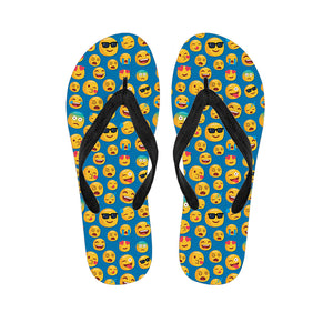 Blue Emoji Pattern Print Flip Flops