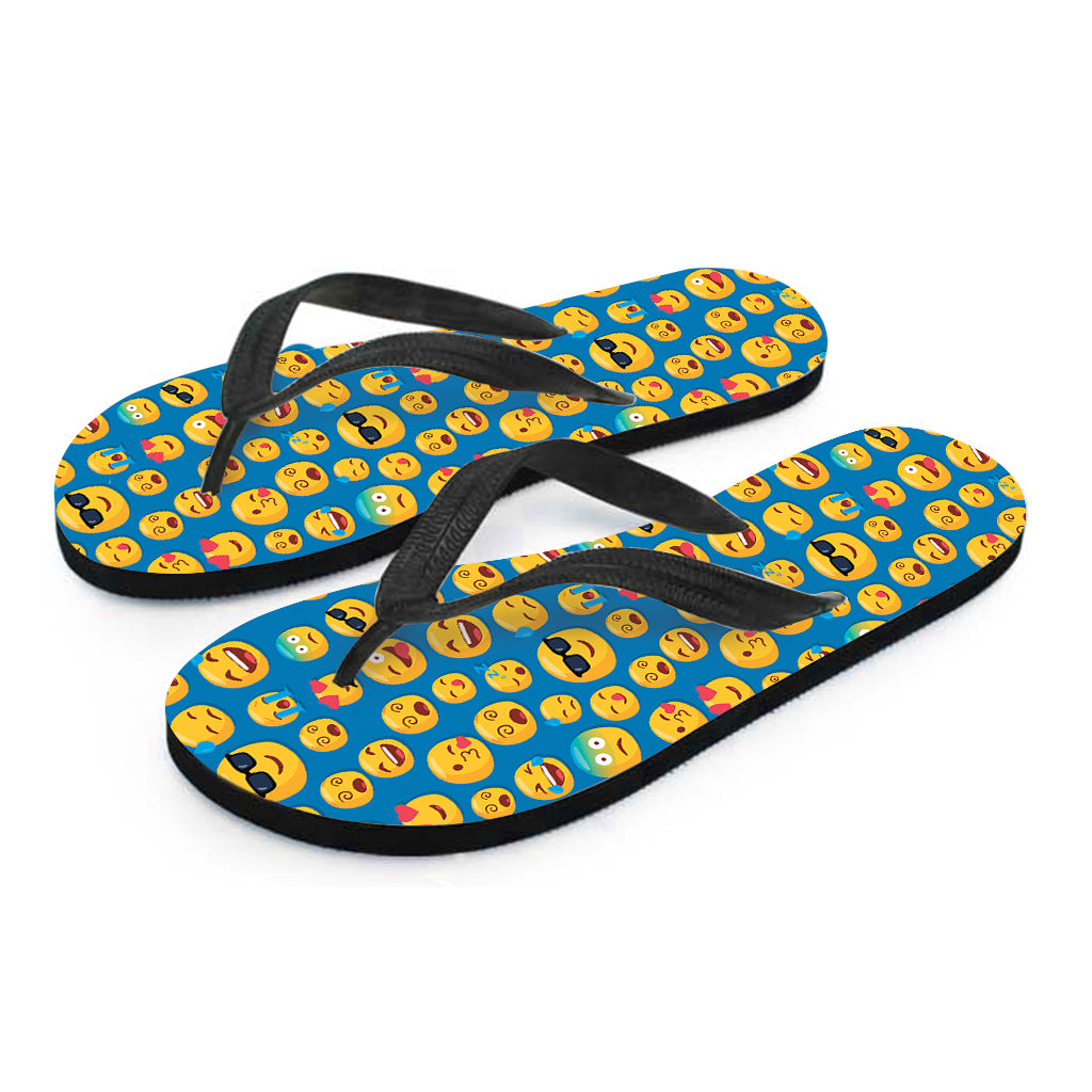 Blue Emoji Pattern Print Flip Flops