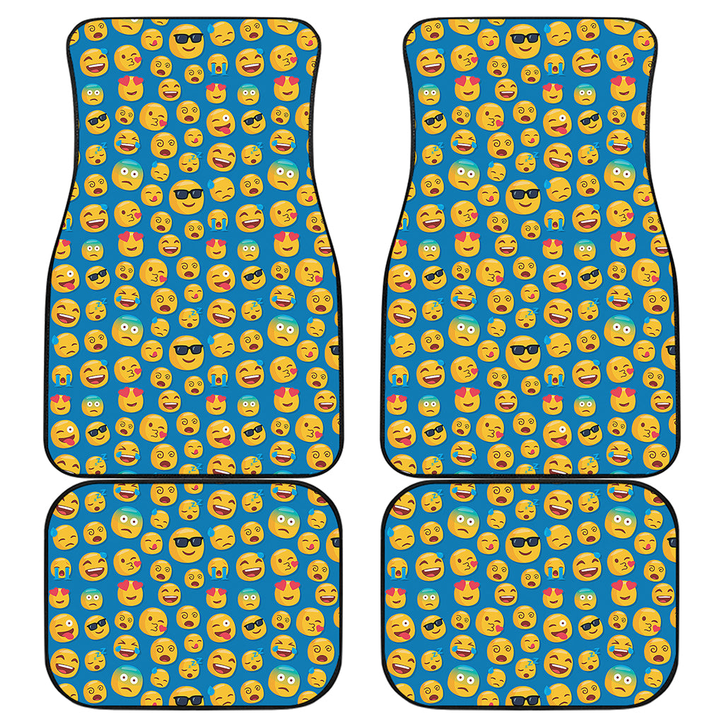 Blue Emoji Pattern Print Front and Back Car Floor Mats