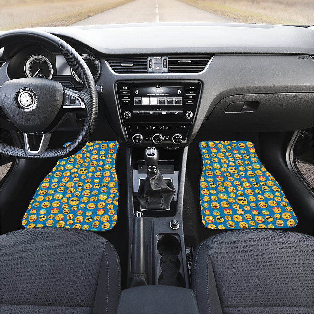 Blue Emoji Pattern Print Front and Back Car Floor Mats