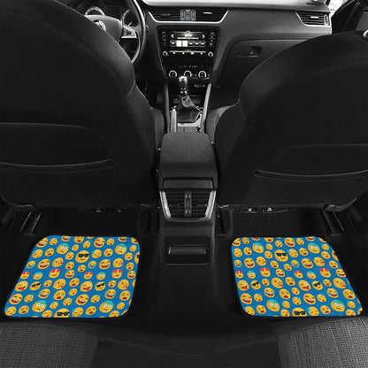 Blue Emoji Pattern Print Front and Back Car Floor Mats