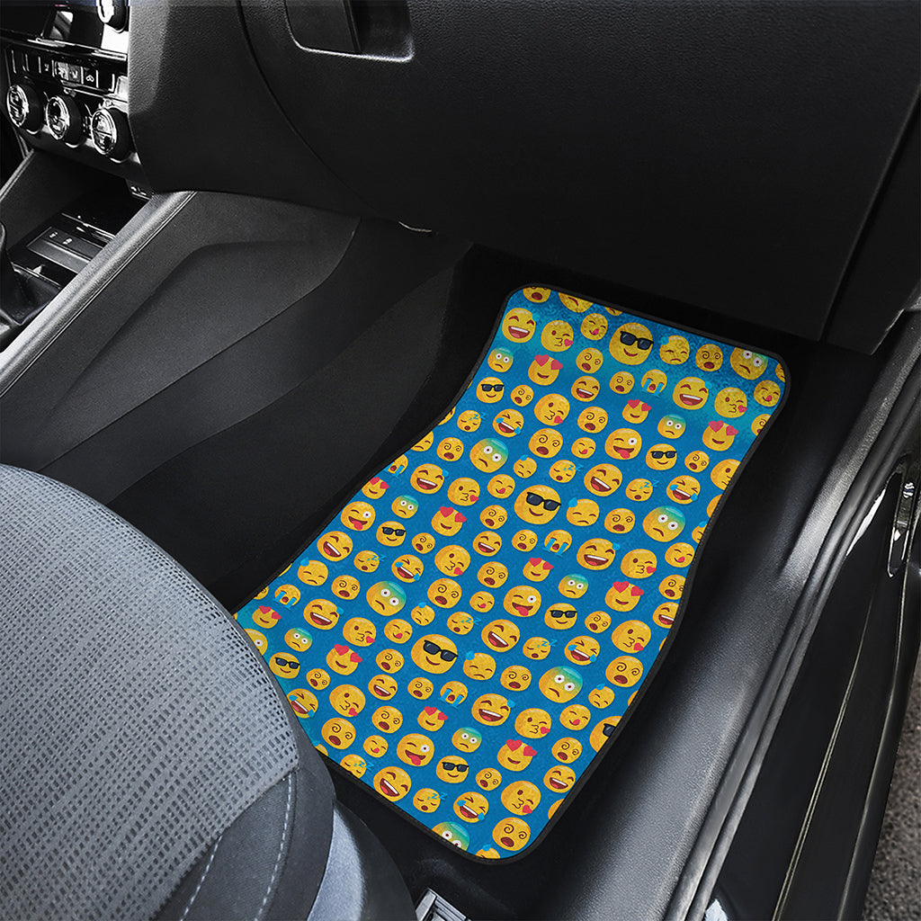 Blue Emoji Pattern Print Front and Back Car Floor Mats