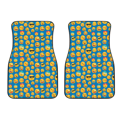 Blue Emoji Pattern Print Front Car Floor Mats