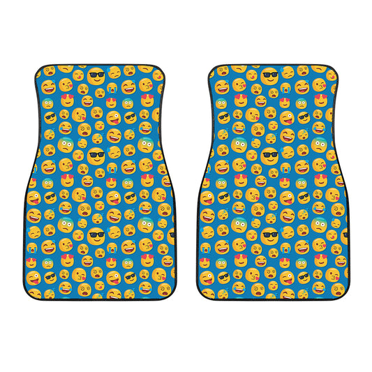 Blue Emoji Pattern Print Front Car Floor Mats